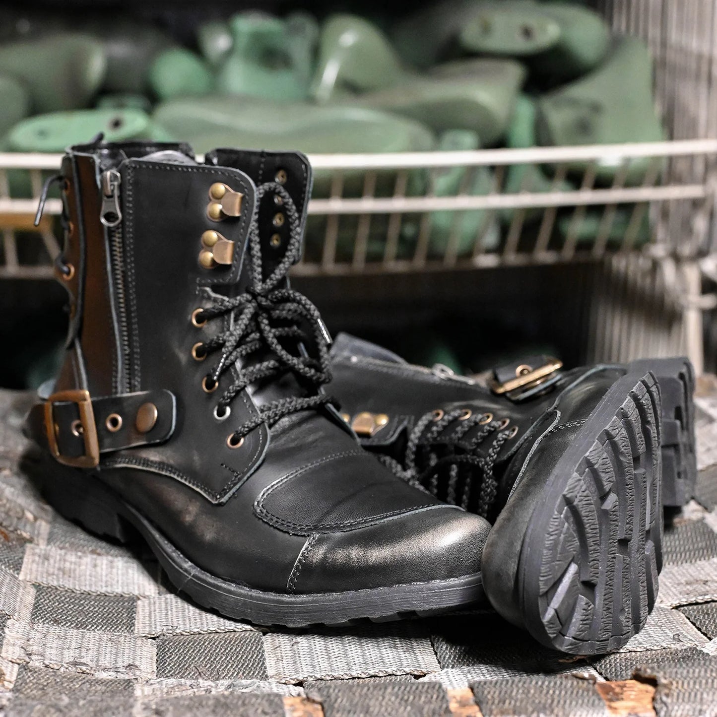 Czarne BS skórzane buty motocyklowe męskie – Chad | Jordan Handmade Shoes