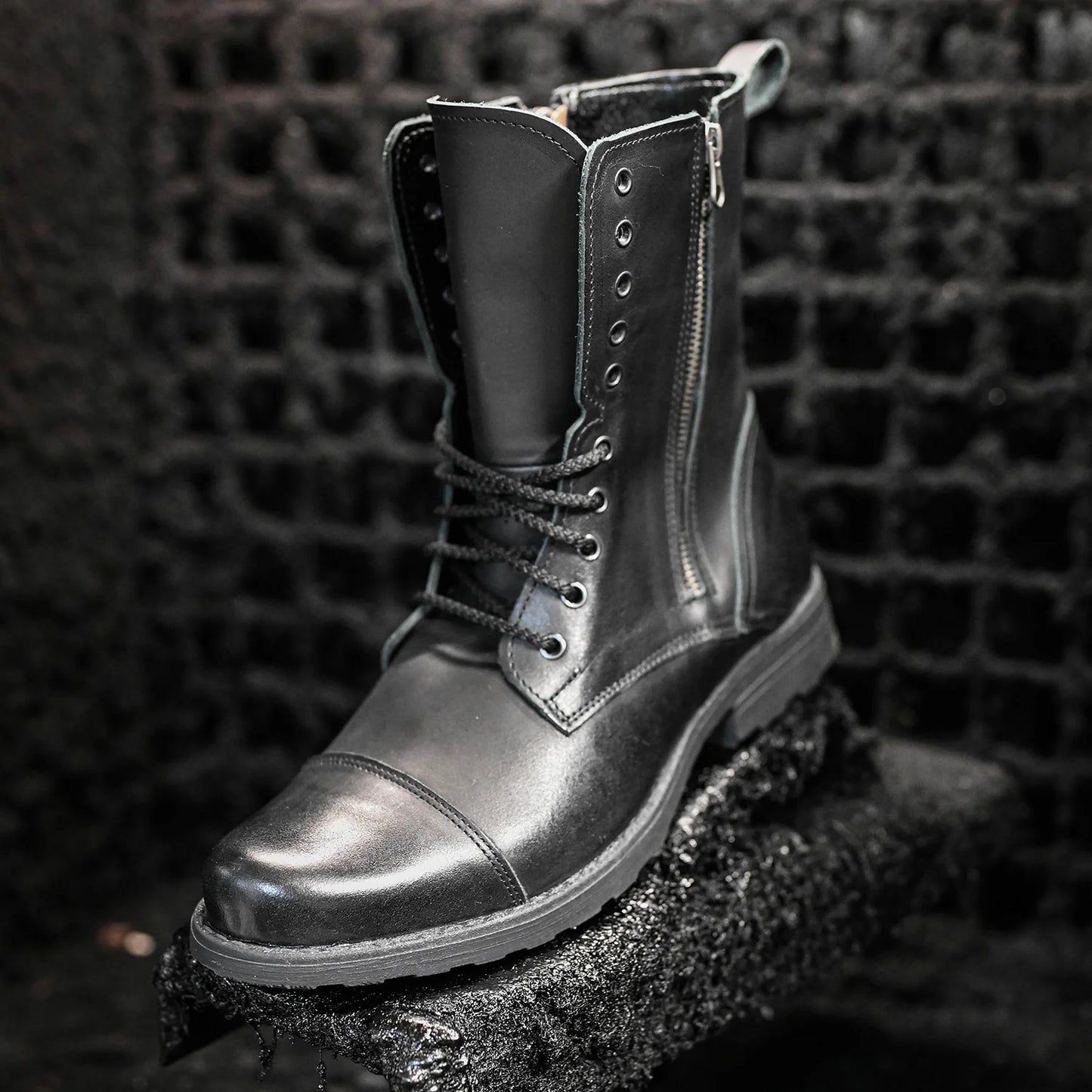Skórzane męskie wysokie czarne sztyblety - Landon | Jordan Handmade Shoes