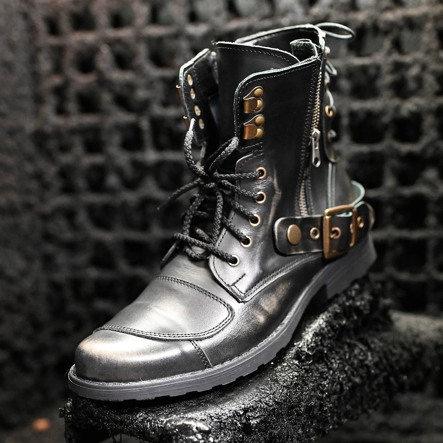 Czarne BS skórzane buty motocyklowe męskie – Chad | Jordan Handmade Shoes