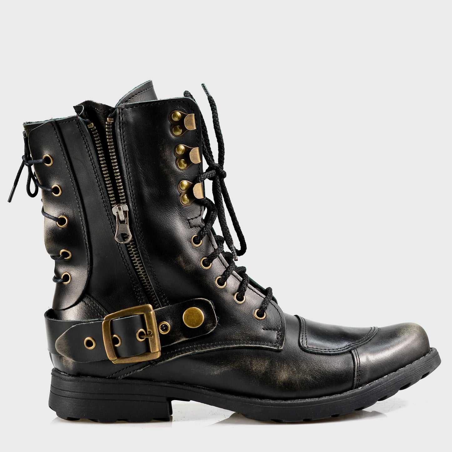 Czarne BS skórzane buty motocyklowe męskie – Sonny | Jordan Handmade Shoes