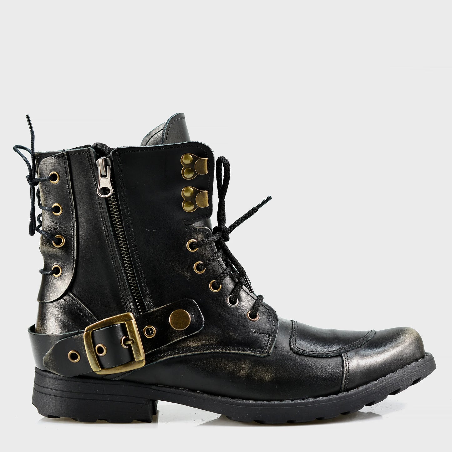 Czarne BS skórzane buty motocyklowe męskie – Chad | Jordan Handmade Shoes