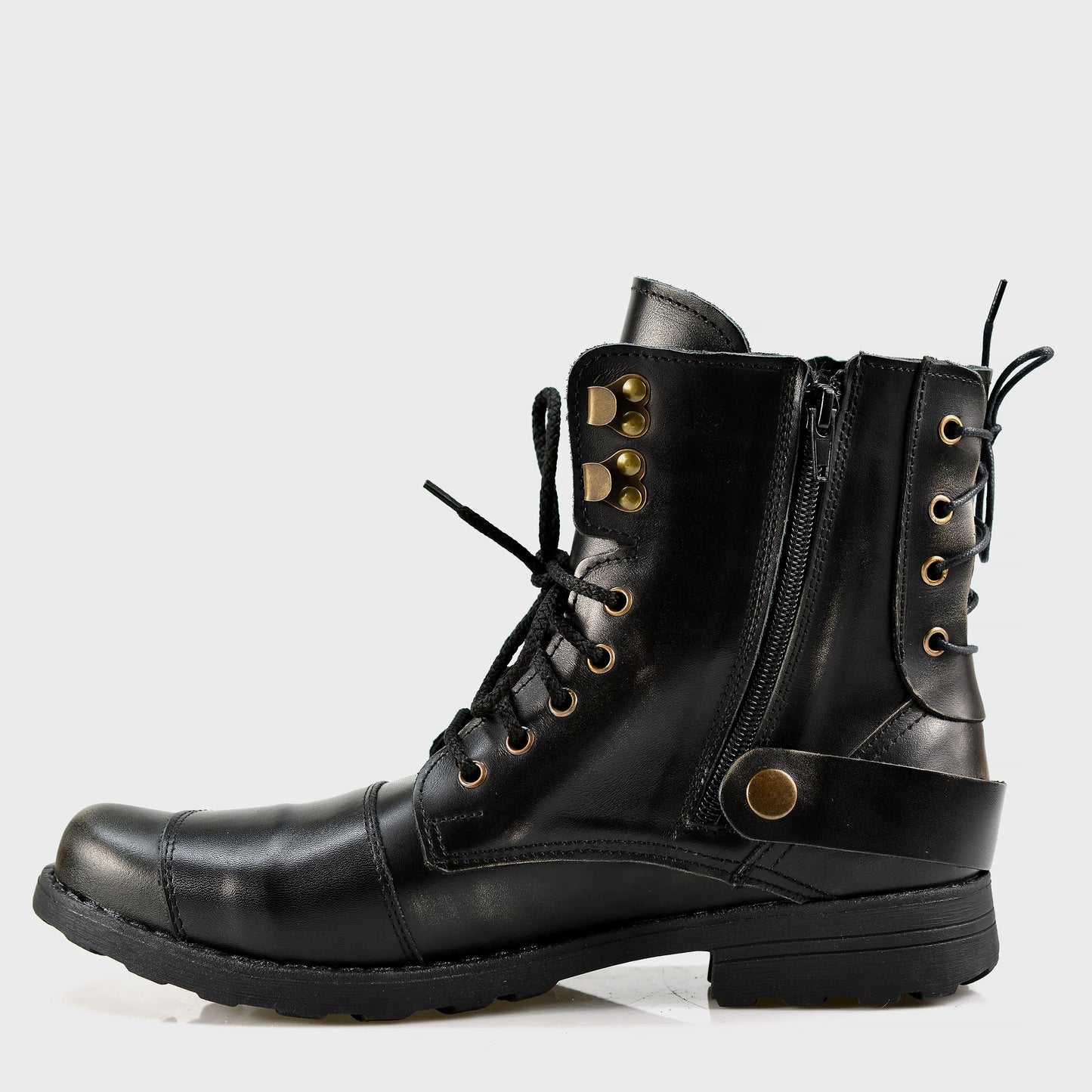 Czarne BS skórzane buty motocyklowe męskie – Chad | Jordan Handmade Shoes