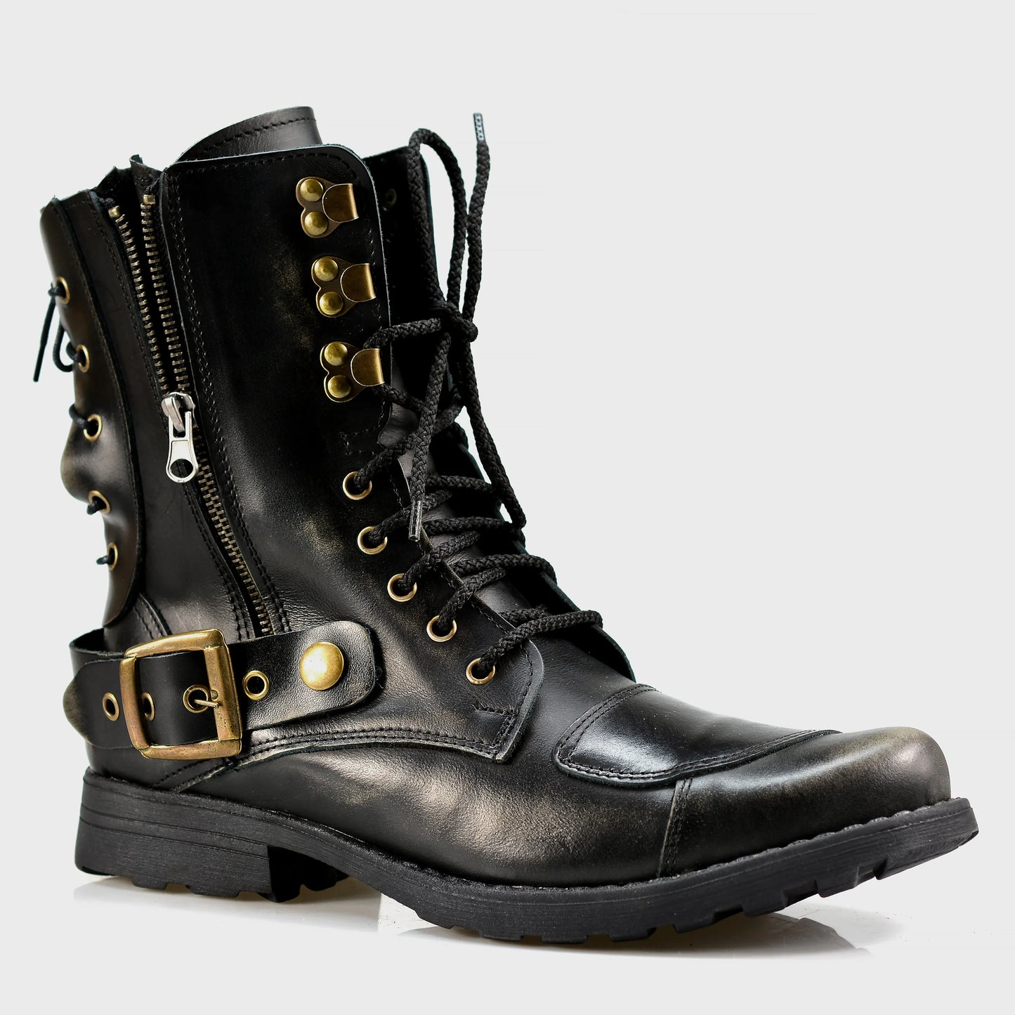 Czarne BS skórzane buty motocyklowe męskie – Sonny | Jordan Handmade Shoes
