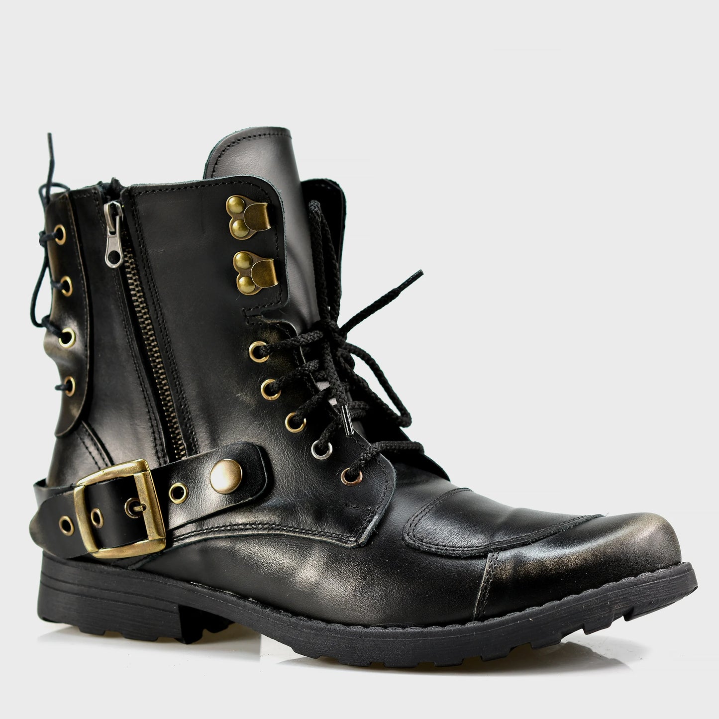 Czarne BS skórzane buty motocyklowe męskie – Chad | Jordan Handmade Shoes