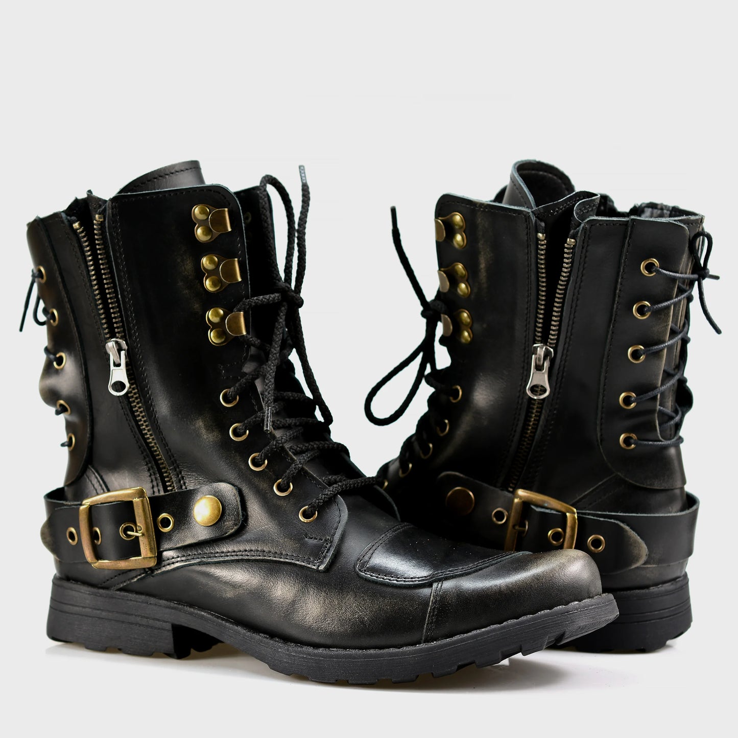 Czarne BS skórzane buty motocyklowe męskie – Sonny | Jordan Handmade Shoes