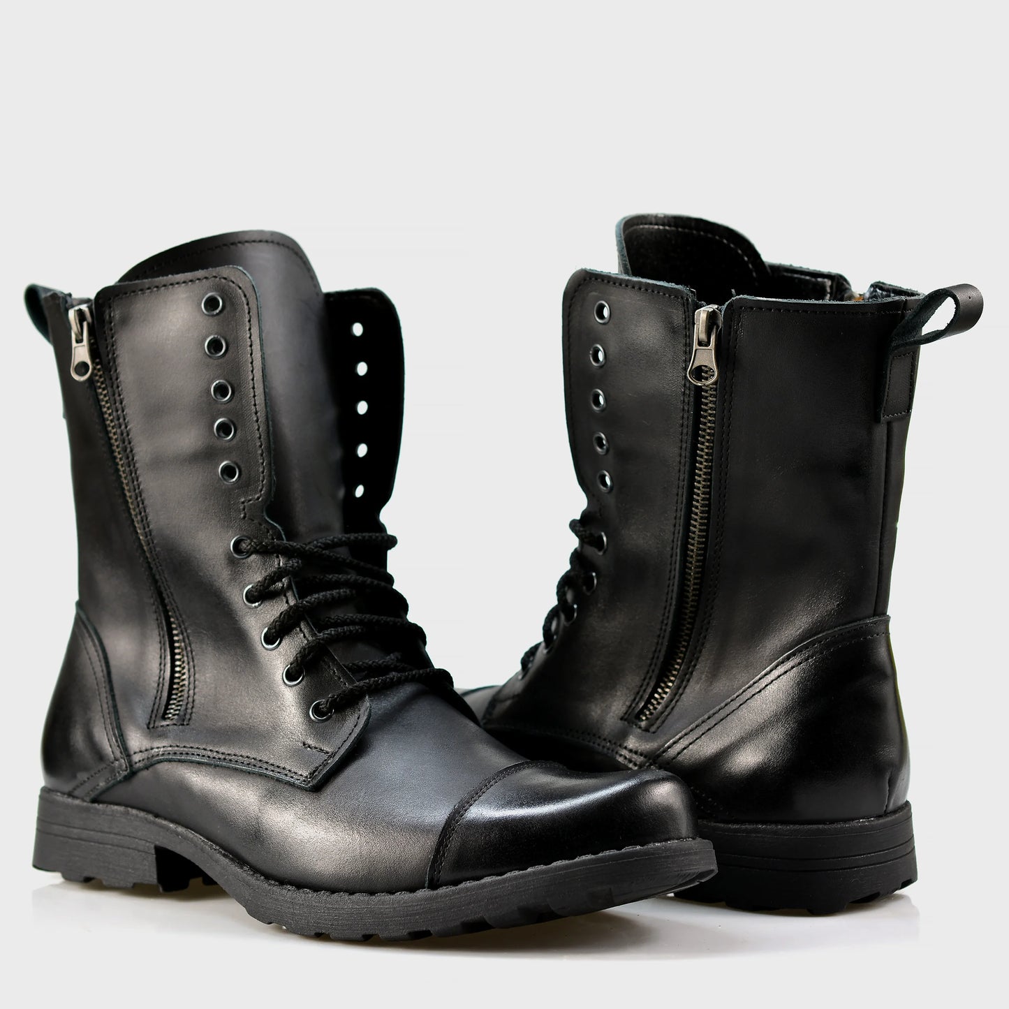 Skórzane męskie wysokie czarne sztyblety - Landon | Jordan Handmade Shoes