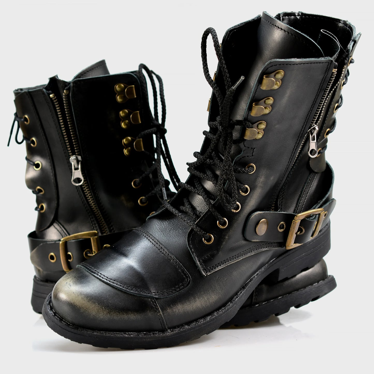Czarne BS skórzane buty motocyklowe męskie – Sonny | Jordan Handmade Shoes