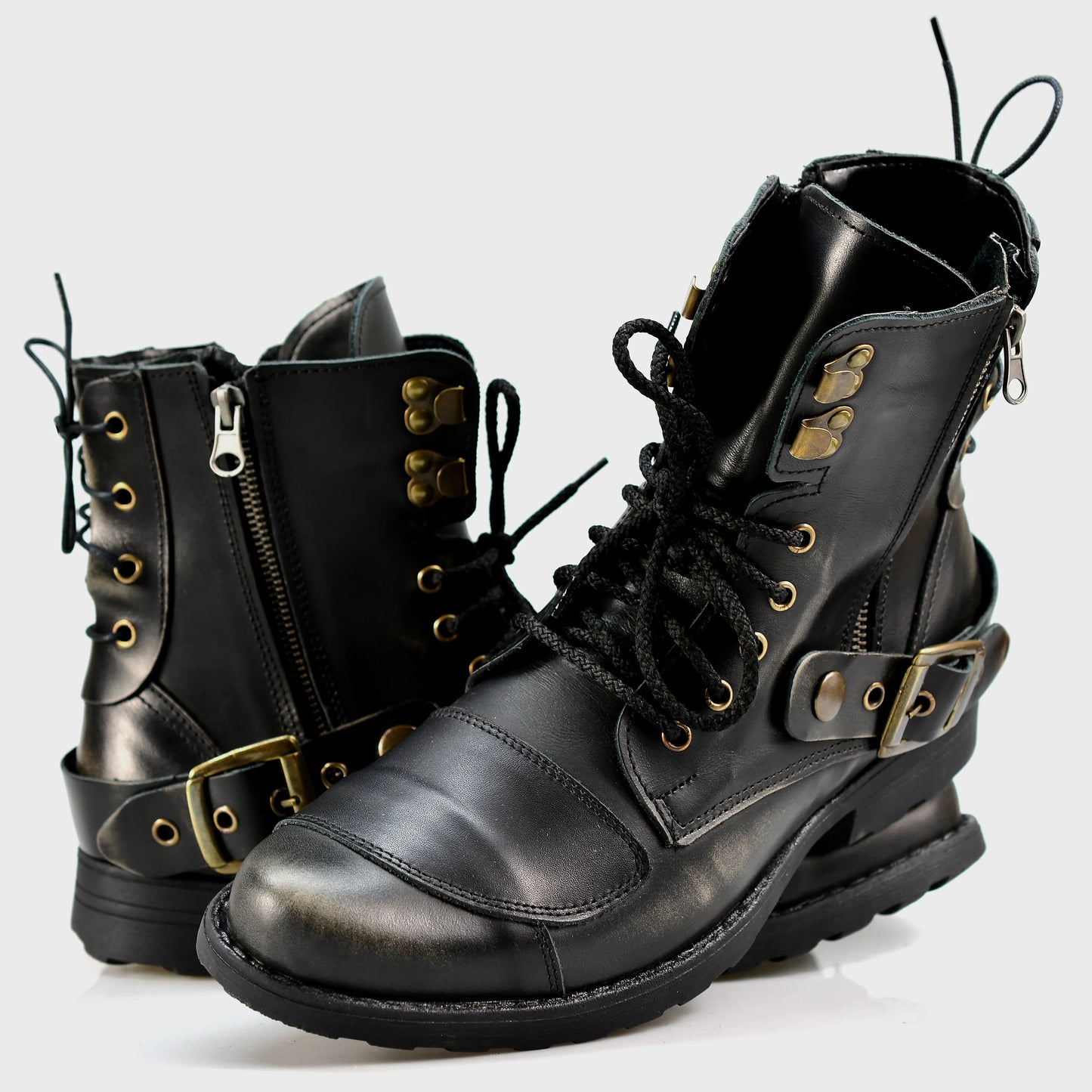 Czarne BS skórzane buty motocyklowe męskie – Chad | Jordan Handmade Shoes