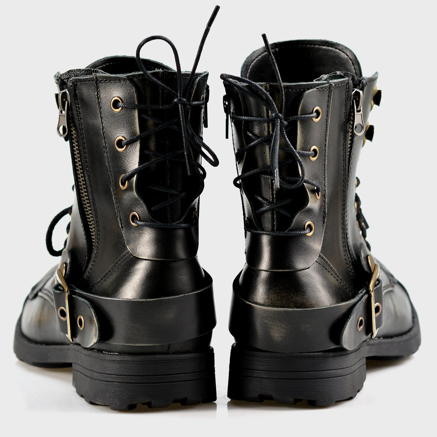 Czarne BS skórzane buty motocyklowe męskie – Chad | Jordan Handmade Shoes