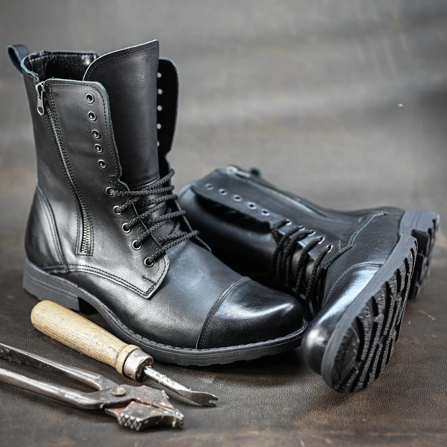 Skórzane męskie wysokie czarne sztyblety - Landon | Jordan Handmade Shoes