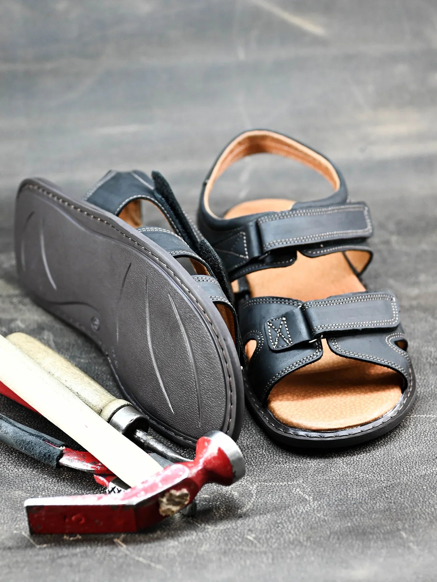 Handmade men’s leather sandals and slides by KarolShoes made in Poland