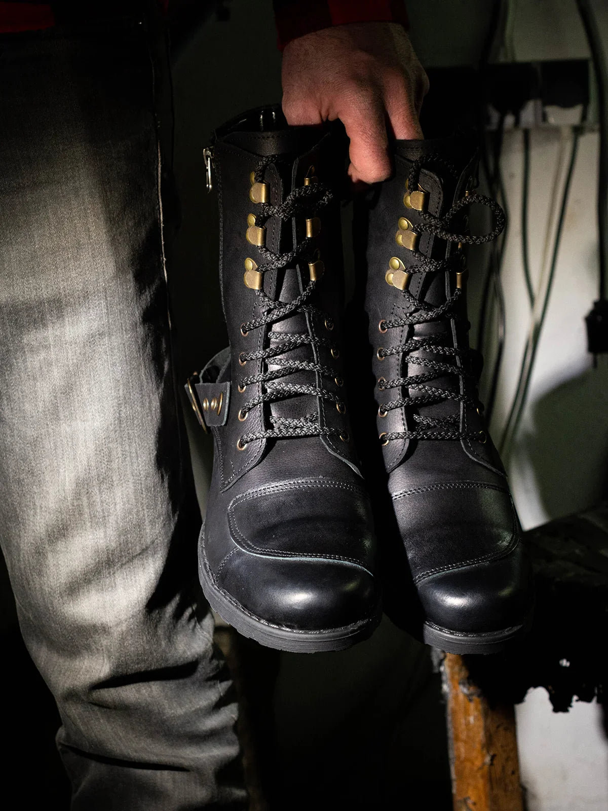 Handmade men’s leather motorcycle boots by KarolShoes made in Poland
