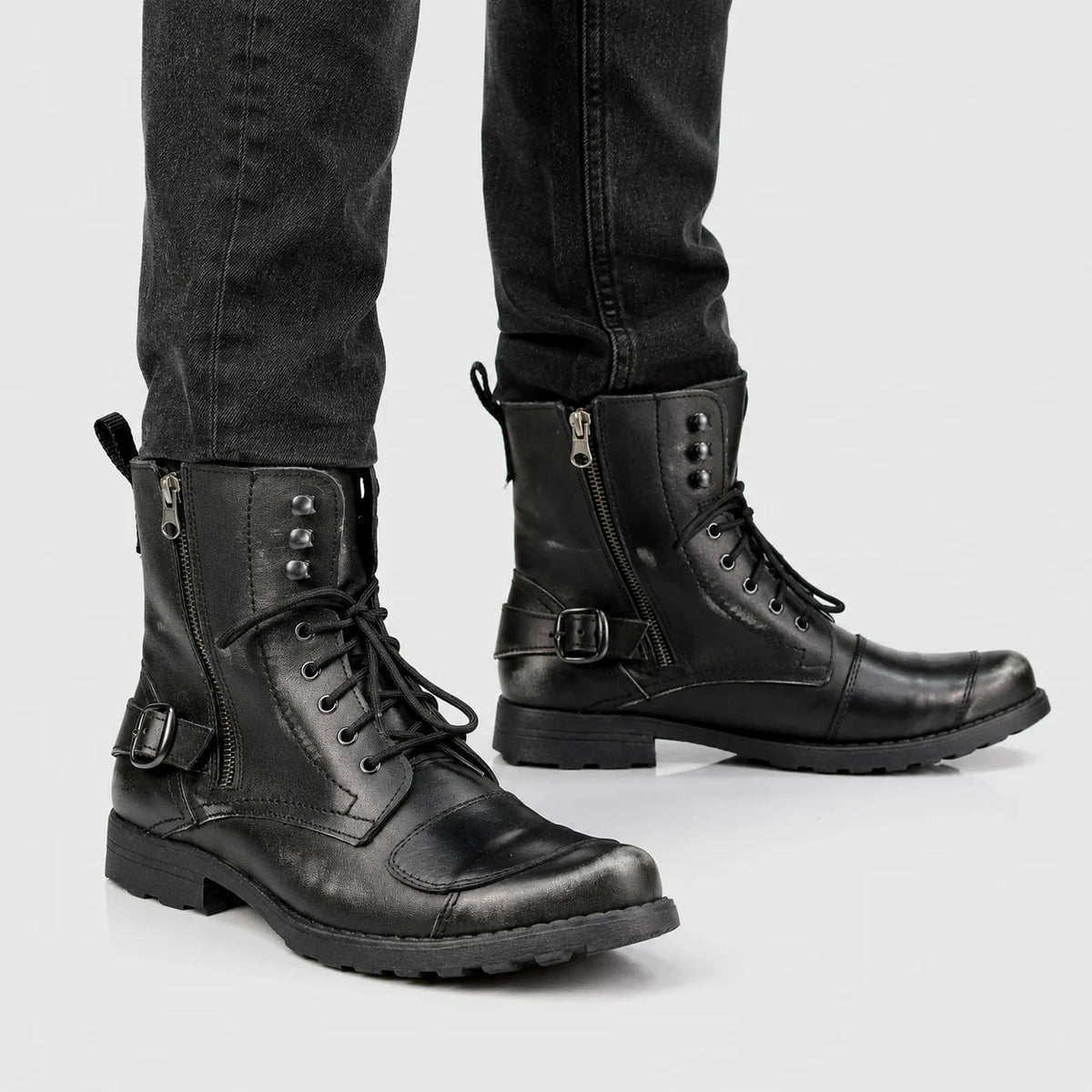 Czarne buty motocyklowe męskie skórzane - Jimy