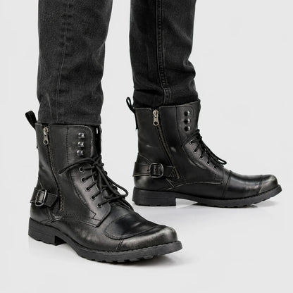 Czarne buty motocyklowe męskie skórzane - Jimy