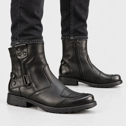 Czarne skórzane buty motocyklowe męskie - Bruce