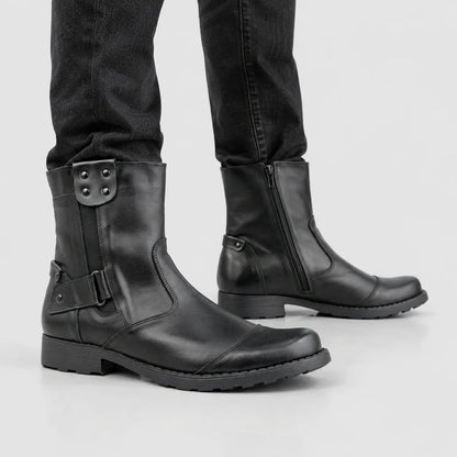 Czarne sztyblety męskie skórzane - Casual