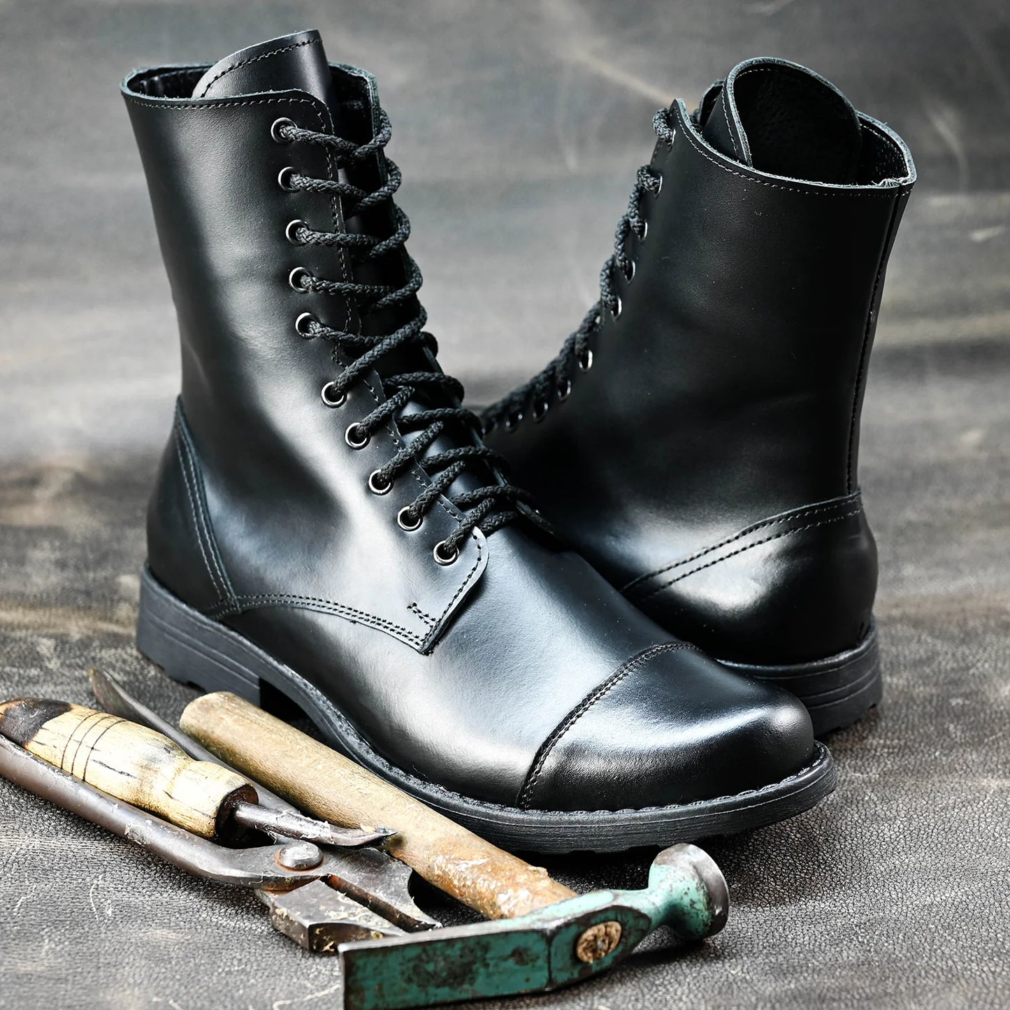 Skórzane męskie wysokie czarne sztyblety - Corvo | Jordan Handmade Shoes