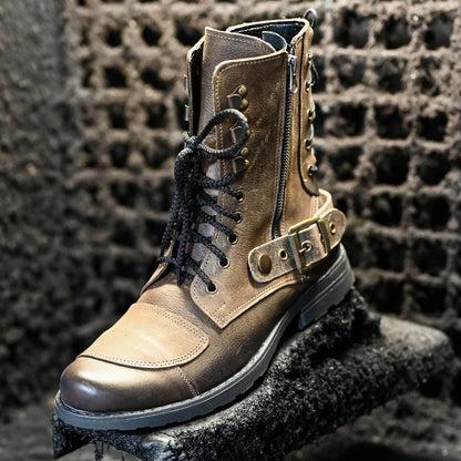 Brązowe skórzane buty motocyklowe męskie – Sonny | Jordan Handmade Shoes