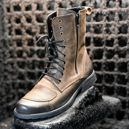 Brązowe skórzane buty motocyklowe męskie – Hunter | Jordan Handmade Shoes