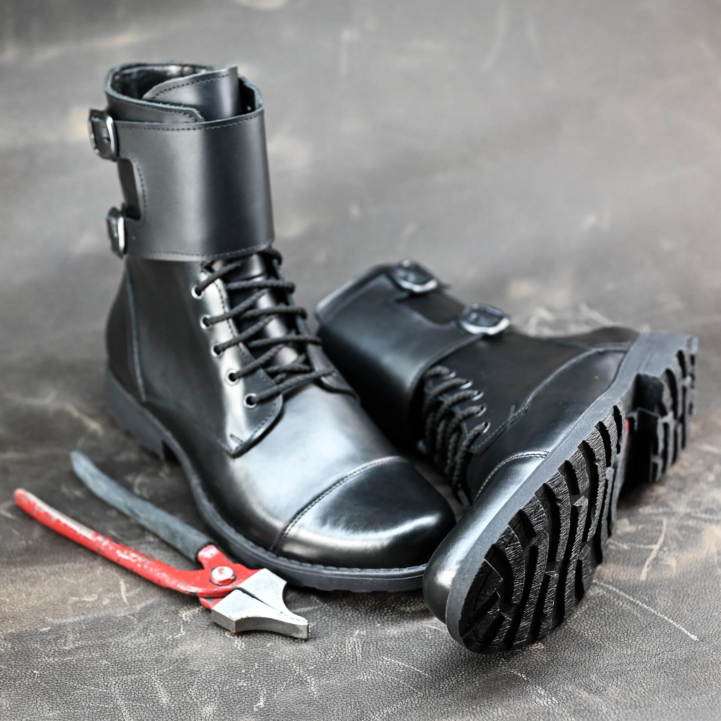 Skórzane męskie wysokie czarne buty z klamrami i zamkiem - Vanguard | Jordan Handmade Shoes