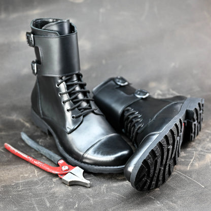 Skórzane męskie wysokie czarne buty z klamrami i zamkiem - Vanguard | Jordan Handmade Shoes