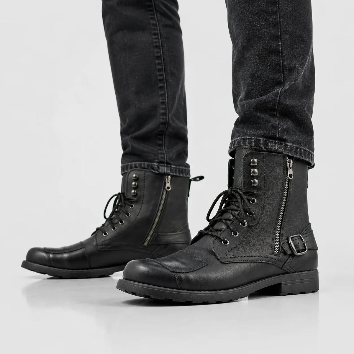 Czarne buty motocyklowe męskie skórzane - Blake