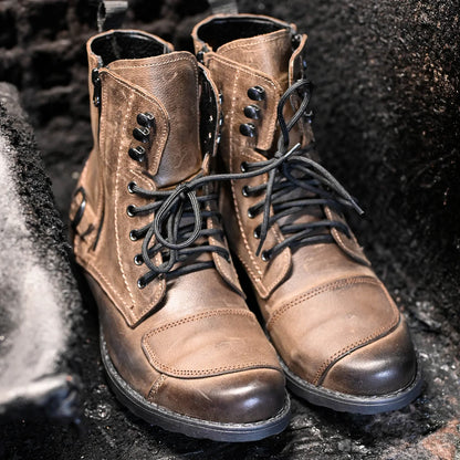 Brązowe skórzane buty motocyklowe męskie – Blake | Jordan Handmade Shoes