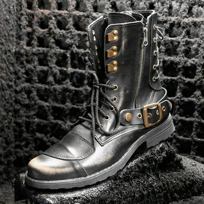 Czarne BS skórzane buty motocyklowe męskie – Sonny | Jordan Handmade Shoes