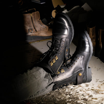 Czarne skórzane buty motocyklowe męskie – Sonny | Jordan Handmade Shoes