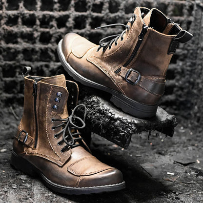 Brązowe skórzane buty motocyklowe męskie – Blake | Jordan Handmade Shoes