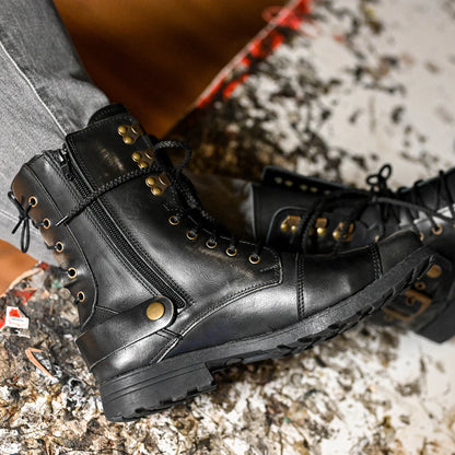 Czarne BS skórzane buty motocyklowe męskie – Sonny | Jordan Handmade Shoes