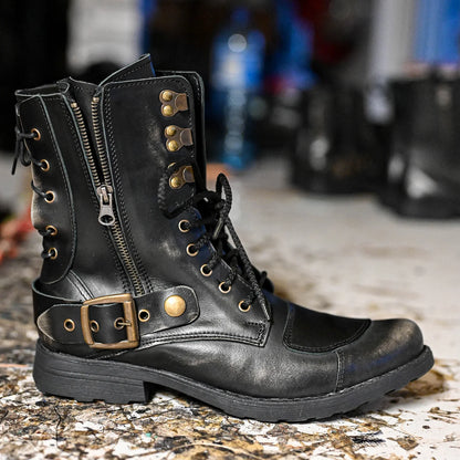 Czarne BS skórzane buty motocyklowe męskie – Sonny | Jordan Handmade Shoes