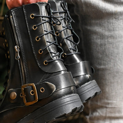 Czarne BS skórzane buty motocyklowe męskie – Sonny | Jordan Handmade Shoes