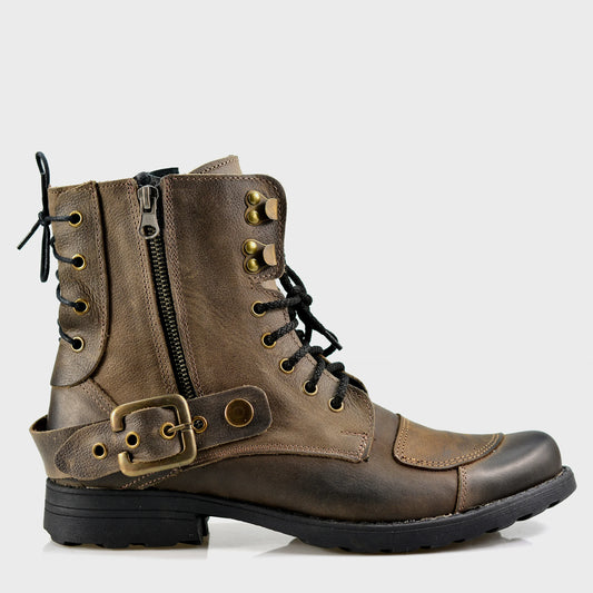 Brązowe skórzane buty motocyklowe męskie – Chad | Jordan Handmade Shoes