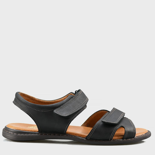 Czarne męskie skórzane sandały na rzepy – Lino | Jordan Handmade Shoes