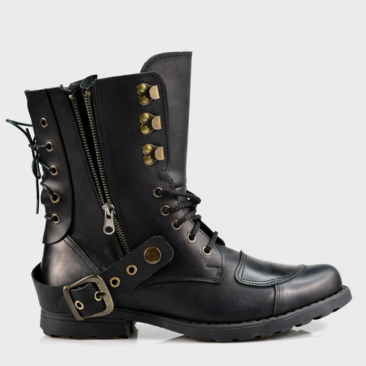 Czarne skórzane buty motocyklowe męskie – Sonny | Jordan Handmade Shoes