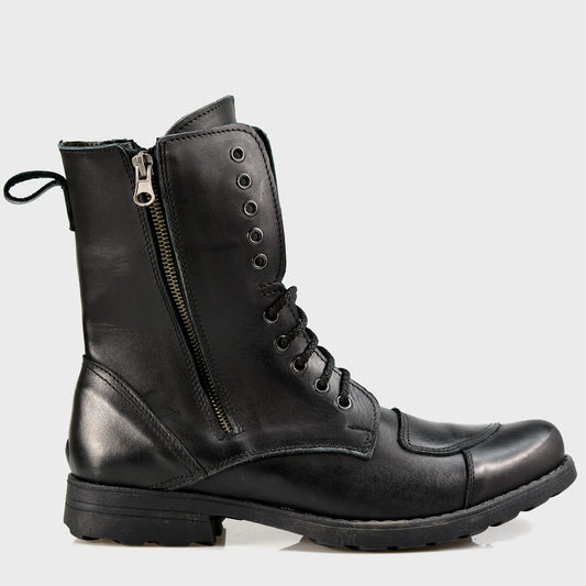 Czarne skórzane buty motocyklowe męskie – Hunter | Jordan Handmade Shoes