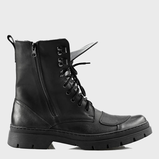 Buty Motocyklowe Męskie Gregory – Czarne Trzewiki Skórzane z Masywną Podeszwą | Jordan Handmade Shoes