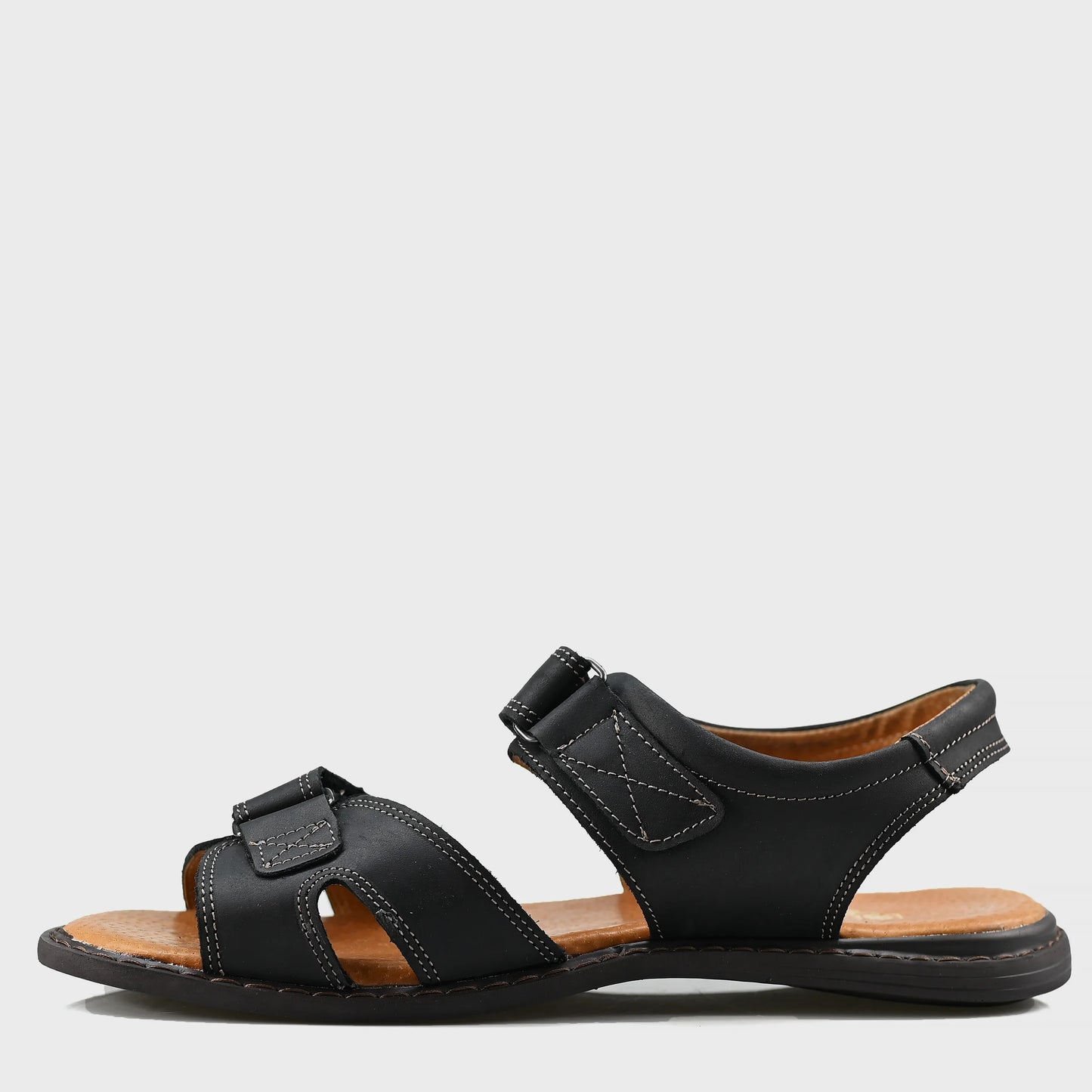 Czarne męskie skórzane sandały na rzepy – Lino | Jordan Handmade Shoes