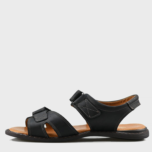 Czarne męskie skórzane sandały na rzepy – Lino | Jordan Handmade Shoes