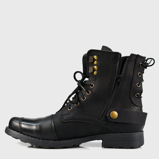 Czarne skórzane buty motocyklowe męskie – Chad | Jordan Handmade Shoes