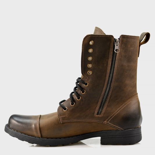 Skórzane męskie wysokie brązowe sztyblety - Landon | Jordan Handmade Shoes
