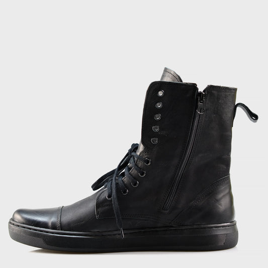 Skórzane męskie wysokie czarne buty - Liam | Jordan Handmade Shoes