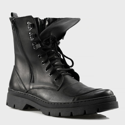 Buty Motocyklowe Męskie Gregory – Czarne Trzewiki Skórzane z Masywną Podeszwą | Jordan Handmade Shoes