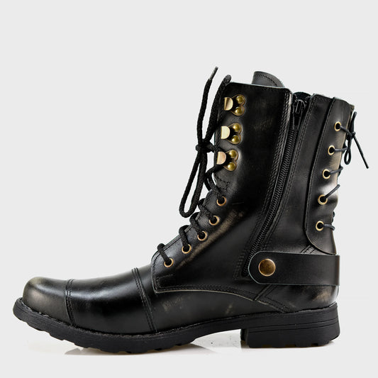 Czarne BS skórzane buty motocyklowe męskie – Sonny | Jordan Handmade Shoes