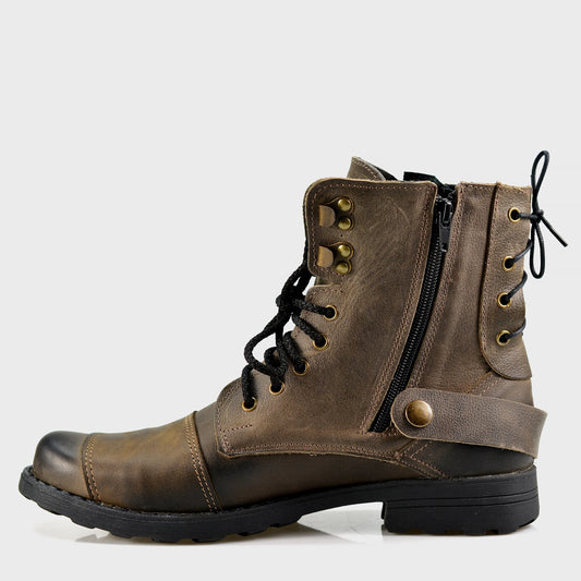 Brązowe skórzane buty motocyklowe męskie – Chad | Jordan Handmade Shoes