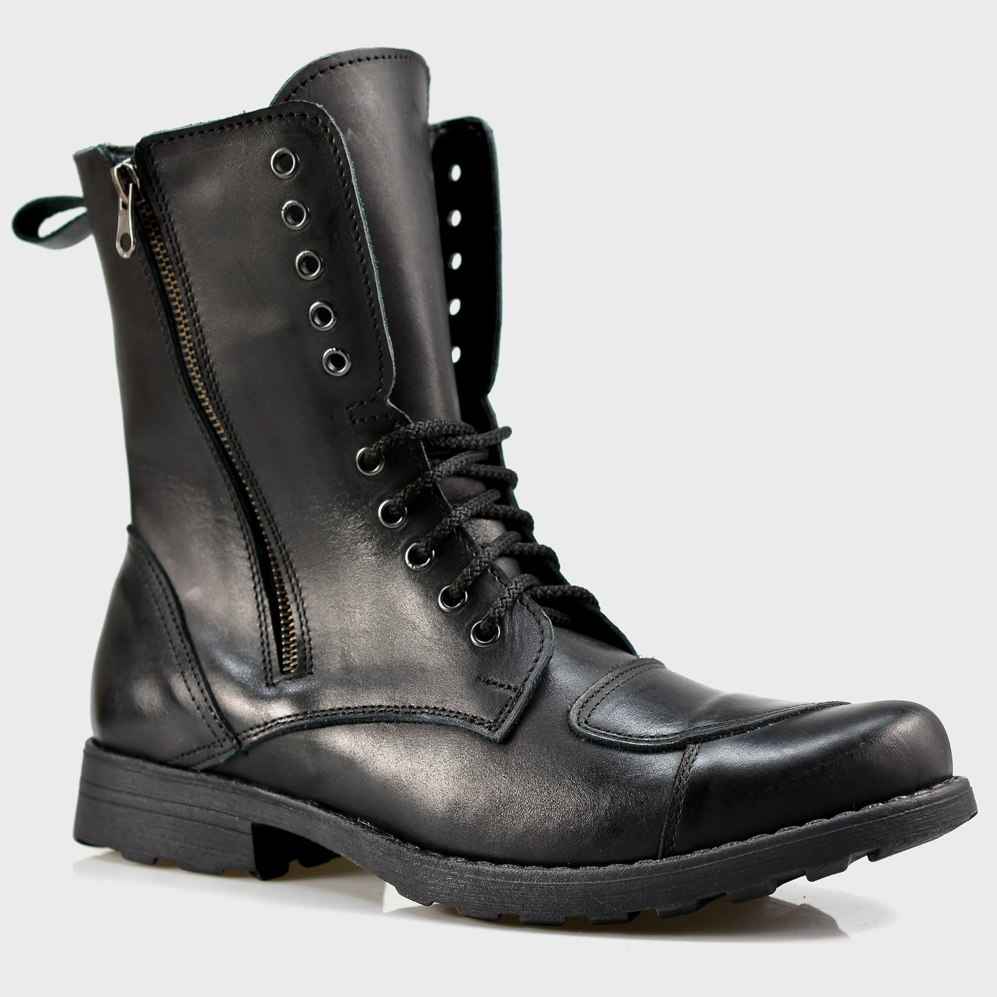 Czarne skórzane buty motocyklowe męskie – Hunter | Jordan Handmade Shoes