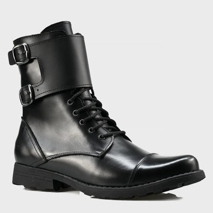 Skórzane męskie wysokie czarne buty z klamrami i zamkiem - Vanguard | Jordan Handmade Shoes