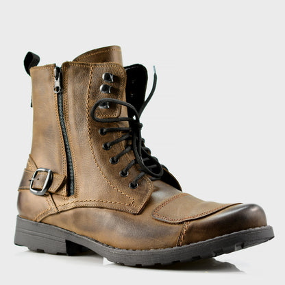 Brązowe skórzane buty motocyklowe męskie – Blake | Jordan Handmade Shoes