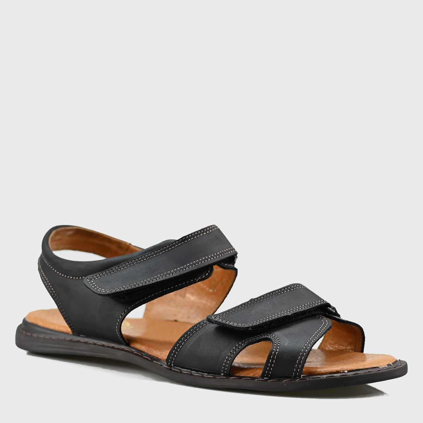 Czarne męskie skórzane sandały na rzepy – Lino | Jordan Handmade Shoes